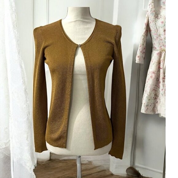 Ann Taylor Brown Mustard Gold Jackie O‎ Cardigan Sweaters XS - Picture 1 of 8